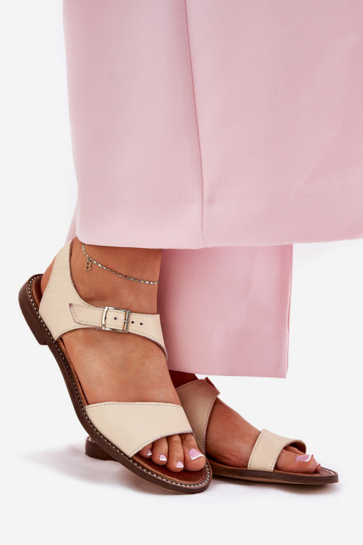 Oda Lygiapadės basutės moterims Zazoo 3014 smėlio spalvos Oda Lygiapadės basutės moterims Zazoo 3014 smėlio spalvos