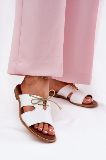 Odinės šlepetės Moteriškas su plačiais kulniukais Zazoo 3022 baltos spalvos 2