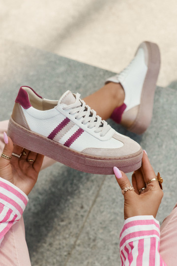 Oda Sneakers modelio batai Moteriškas su platforma Zazoo N1234 smėlio spalvos-bordo spalvos