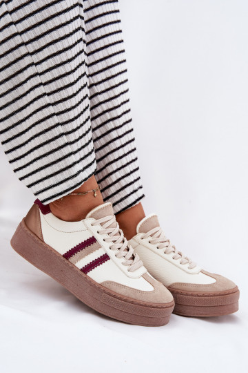 Oda Sneakers modelio batai Moteriškas su platforma Zazoo N1234 smėlio spalvos-bordo spalvos 2