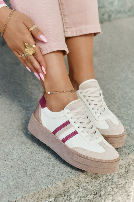 Oda Sneakers modelio batai Moteriškas su platforma Zazoo N1234 smėlio spalvos-bordo spalvos