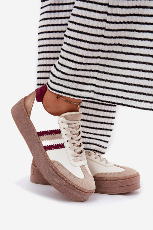 Oda Sneakers modelio batai Moteriškas su platforma Zazoo N1234 smėlio spalvos-bordo spalvos