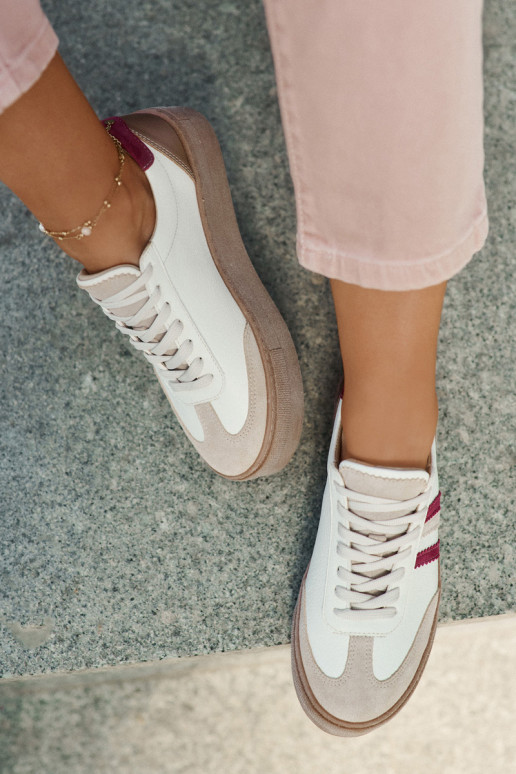 Oda Sneakers modelio batai Moteriškas su platforma Zazoo N1234 smėlio spalvos-bordo spalvos