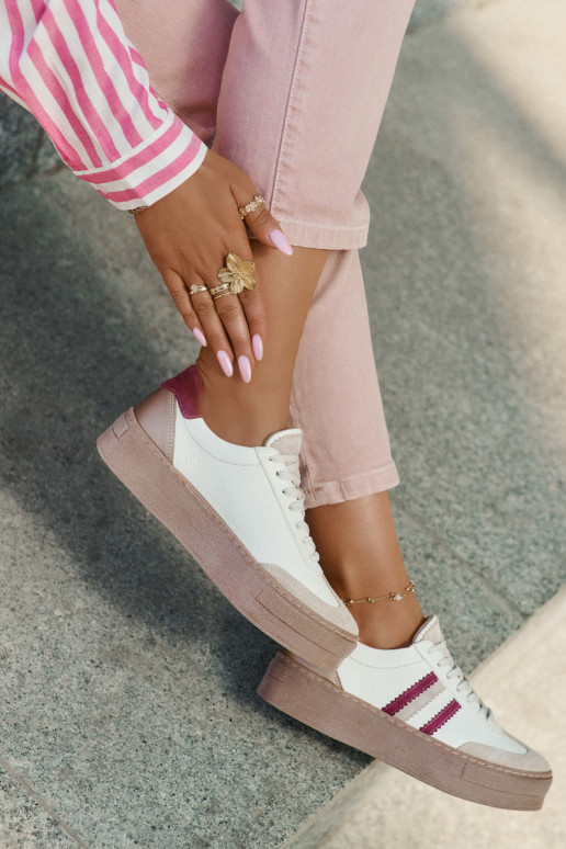 Oda Sneakers modelio batai Moteriškas su platforma Zazoo N1234 smėlio spalvos-bordo spalvos