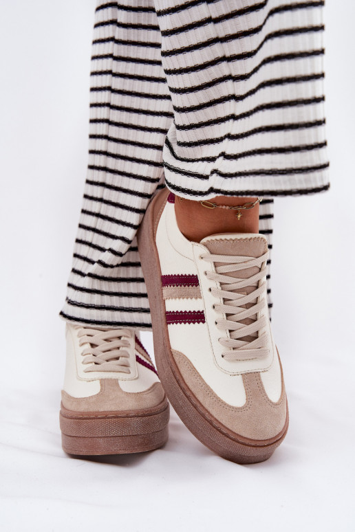 Oda Sneakers modelio batai Moteriškas su platforma Zazoo N1234 smėlio spalvos-bordo spalvos
