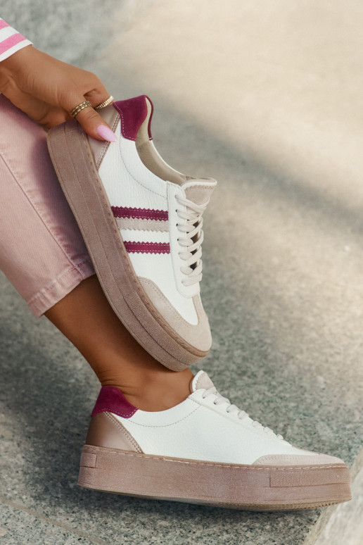 Oda Sneakers modelio batai Moteriškas su platforma Zazoo N1234 smėlio spalvos-bordo spalvos