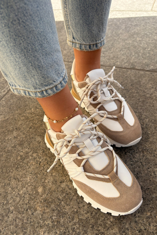 Oda batai Sneakers modelio batai Moteriškas Artiker 56C1738 smėlio spalvos-aukso spalvos Oda batai Sneakers modelio batai Moteriškas Artiker 56C1738 smėlio spalvos-aukso spalvos