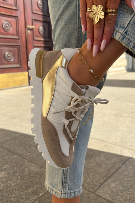 Oda batai Sneakers modelio batai Moteriškas Artiker 56C1738 smėlio spalvos-aukso spalvos Oda batai Sneakers modelio batai Moteriškas Artiker 56C1738 smėlio spalvos-aukso spalvos