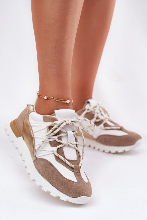 Oda batai Sneakers modelio batai Moteriškas Artiker 56C1738 smėlio spalvos-aukso spalvos Oda batai Sneakers modelio batai Moteriškas Artiker 56C1738 smėlio spalvos-aukso spalvos