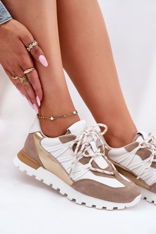 Oda batai Sneakers modelio batai Moteriškas Artiker 56C1738 smėlio spalvos-aukso spalvos Oda batai Sneakers modelio batai Moteriškas Artiker 56C1738 smėlio spalvos-aukso spalvos