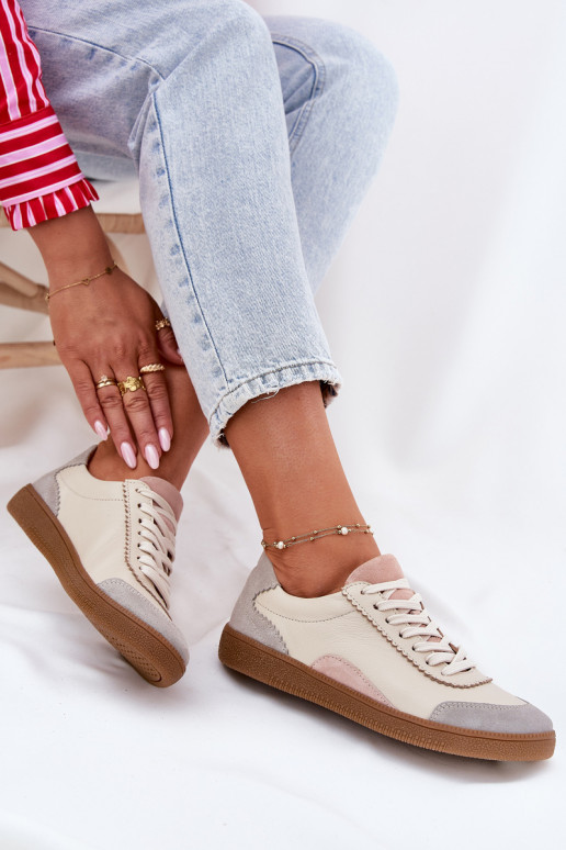 Oda Sneakers modelio batai Moteriškas Zazoo N1220 smėlio spalvos Oda Sneakers modelio batai Moteriškas Zazoo N1220 smėlio spalvos