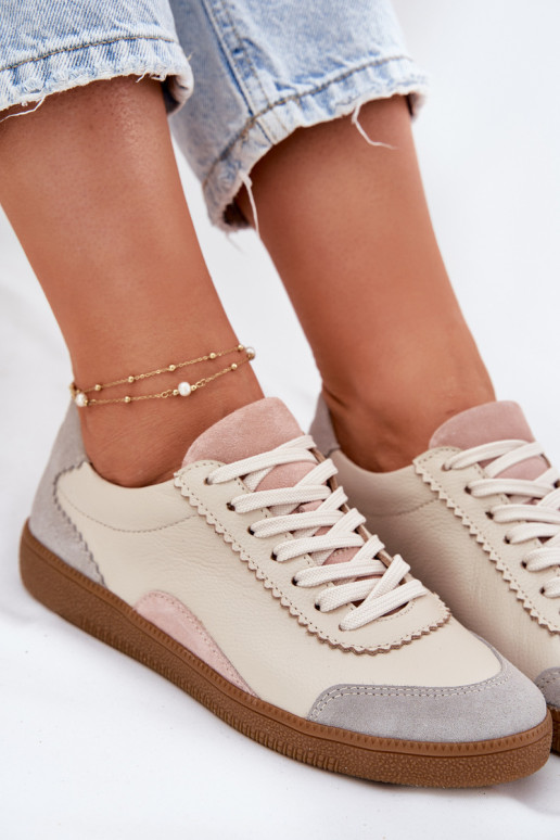 Oda Sneakers modelio batai Moteriškas Zazoo N1220 smėlio spalvos Oda Sneakers modelio batai Moteriškas Zazoo N1220 smėlio spalvos