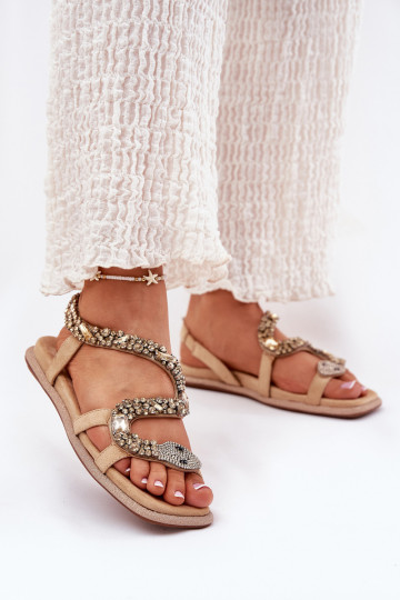 Moteriškos basutės Su dekoracija su gyvatės odos imitacija iš eko zomšosoĮe Artiker 56C1361 smėlio spalvos