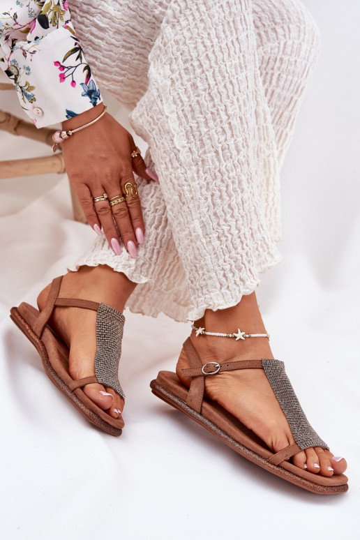 lygiapadžiai Elegantiško stiliaus Moteriškos basutės su spindinčiomis akutėmis Artiker 56C1365 rudos spalvos lygiapadžiai Elegantiško stiliaus Moteriškos basutės su spindinčiomis akutėmis Artiker 56C1365 rudos spalvos