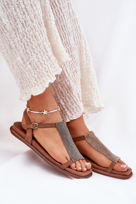 lygiapadžiai Elegantiško stiliaus Moteriškos basutės su spindinčiomis akutėmis Artiker 56C1365 rudos spalvos lygiapadžiai Elegantiško stiliaus Moteriškos basutės su spindinčiomis akutėmis Artiker 56C1365 rudos spalvos