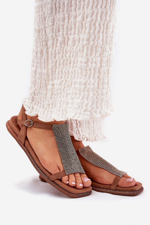 lygiapadžiai Elegantiško stiliaus Moteriškos basutės su spindinčiomis akutėmis Artiker 56C1365 rudos spalvos lygiapadžiai Elegantiško stiliaus Moteriškos basutės su spindinčiomis akutėmis Artiker 56C1365 rudos spalvos