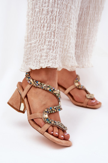 Moteriškos aukštakulnės basutės su spindinčiomis akutėmis Artiker 56C1377 smėlio spalvos