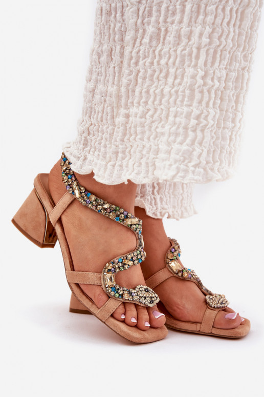 Moteriškos aukštakulnės basutės su spindinčiomis akutėmis Artiker 56C1377 smėlio spalvos