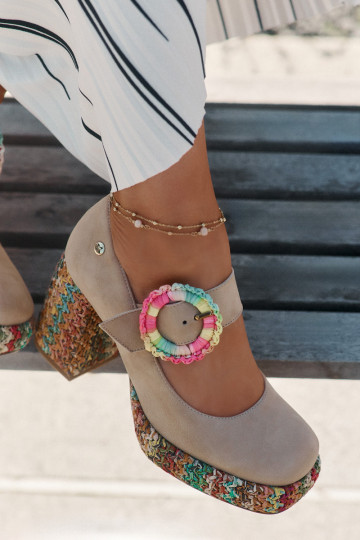 Zomšiniai bateliai Su Braid su kulniukais ir platforma Tai turiciejka 06839-04 smėlio spalvos 2