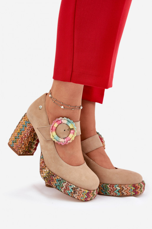 Zomšiniai bateliai Su Braid su kulniukais ir platforma Tai turiciejka 06839-04 smėlio spalvos Zomšiniai bateliai Su Braid su kulniukais ir platforma Tai turiciejka 06839-04 smėlio spalvos