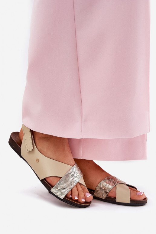 Moteriškos basutės su lipniais užsegimais Zazoo 40141 smėlio spalvos-aukso spalvos Moteriškos basutės su lipniais užsegimais Zazoo 40141 smėlio spalvos-aukso spalvos