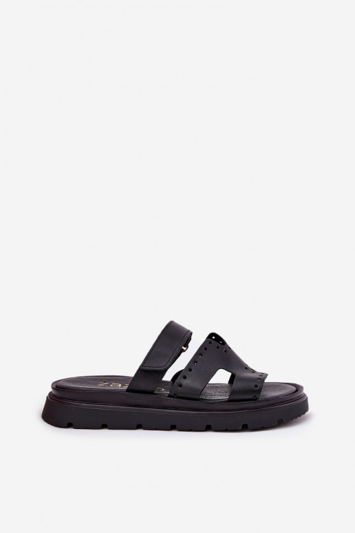 Moteriškos šlepetėssuĮjungtaturalnej Skóry su platforma Zazoo 40440 juodos spalvos Moteriškos šlepetėssuĮjungtaturalnej Skóry su platforma Zazoo 40440 juodos spalvos