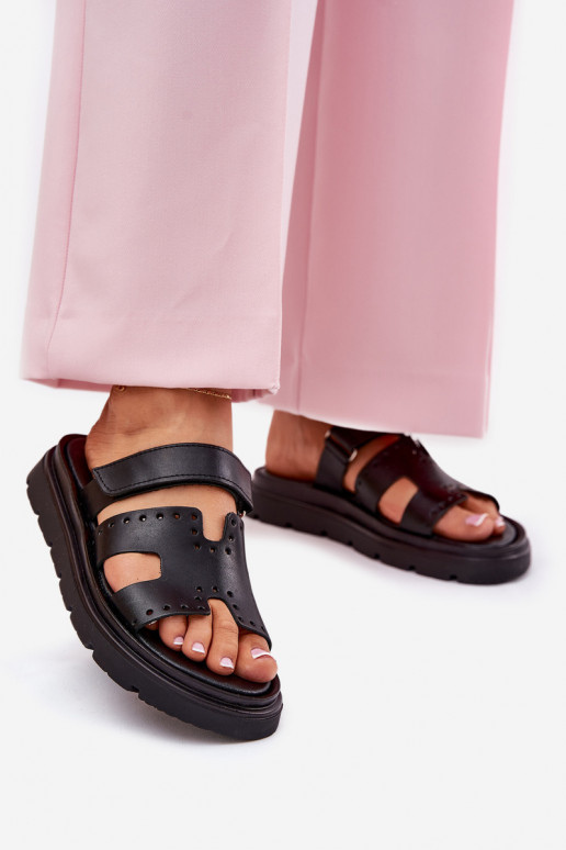 Moteriškos šlepetėssuĮjungtaturalnej Skóry su platforma Zazoo 40440 juodos spalvos Moteriškos šlepetėssuĮjungtaturalnej Skóry su platforma Zazoo 40440 juodos spalvos