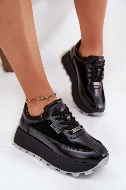 Oda Moteriškas Sneakers modelio batai su platforma Big Star RR274873 HI-POLY SYSTEM juodos spalvos Oda Moteriškas Sneakers modelio batai su platforma Big Star RR274873 HI-POLY SYSTEM juodos spalvos