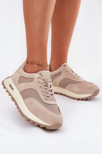 iš zomšos Sneakers modelio batai su platforma Moteriškas Big Star RR274897 HI-POLY SYSTEM smėlio spalvos