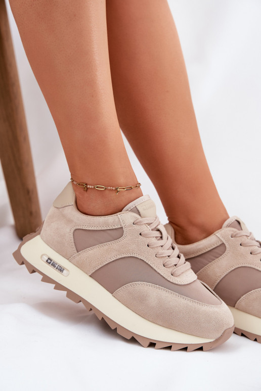 iš zomšos Sneakers modelio batai su platforma Moteriškas Big Star RR274897 HI-POLY SYSTEM smėlio spalvos