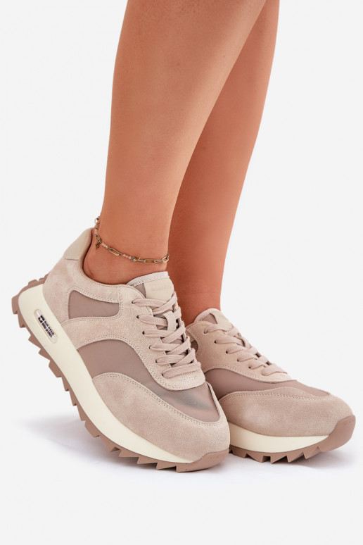 iš zomšos Sneakers modelio batai su platforma Moteriškas Big Star RR274897 HI-POLY SYSTEM smėlio spalvos