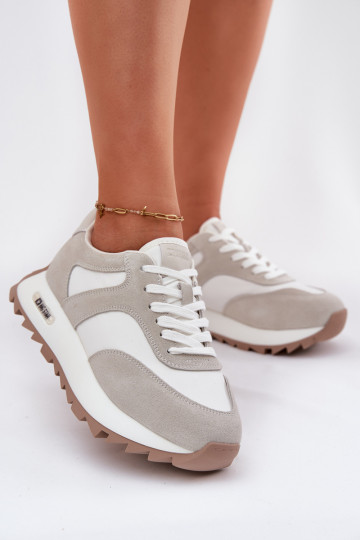 iš zomšos Sneakers modelio batai su platforma Moteriškas Big Star RR274896 HI-POLY SYSTEM Baltos-pilkos spalvos 2