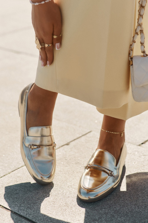 Oda batai moteriški mokasinai Tai turiciejka K6809-25 aukso spalvos Oda batai moteriški mokasinai Tai turiciejka K6809-25 aukso spalvos