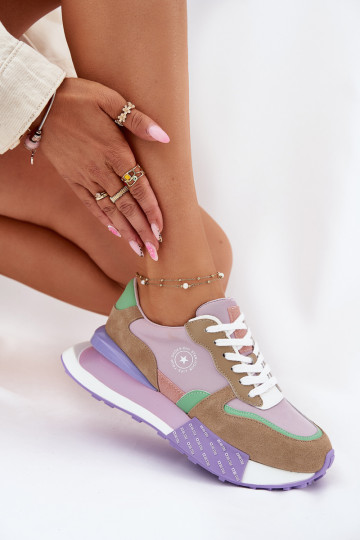 iš zomšos Sneakers modelio batai Moteriškas su platforma Big Star RR274815 HI-POLY SYSTEM rožinės spalvos