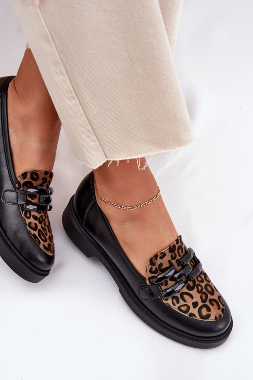 Oda Mokasinai su ornamentais I Panterką Laura Messi 2965 juodos spalvos Oda Mokasinai su ornamentais I Panterką Laura Messi 2965 juodos spalvos