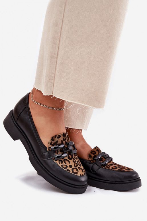 Oda Mokasinai su ornamentais I Panterką Laura Messi 2965 juodos spalvos Oda Mokasinai su ornamentais I Panterką Laura Messi 2965 juodos spalvos