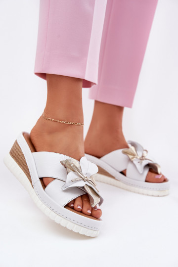 Odinės šlepetės Moteriškas Ant platformos Su puošniais Gėlė Artiker 52C0537 baltos spalvos