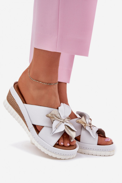 Odinės šlepetės Moteriškas Ant platformos Su puošniais Gėlė Artiker 52C0537 baltos spalvos