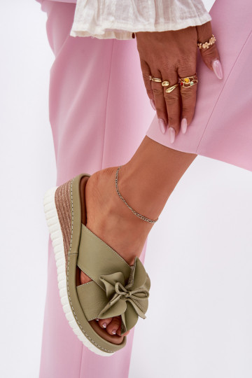 Odinės šlepetės Moteriškas Ant platformos Su puošniais Gėlė Artiker 52C0503 žalios spalvos 2