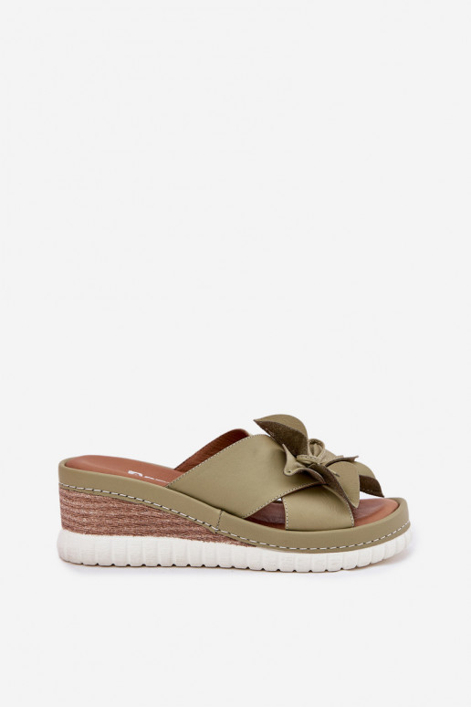 Odinės šlepetės Moteriškas Ant platformos Su puošniais Gėlė Artiker 52C0503 žalios spalvos Odinės šlepetės Moteriškas Ant platformos Su puošniais Gėlė Artiker 52C0503 žalios spalvos