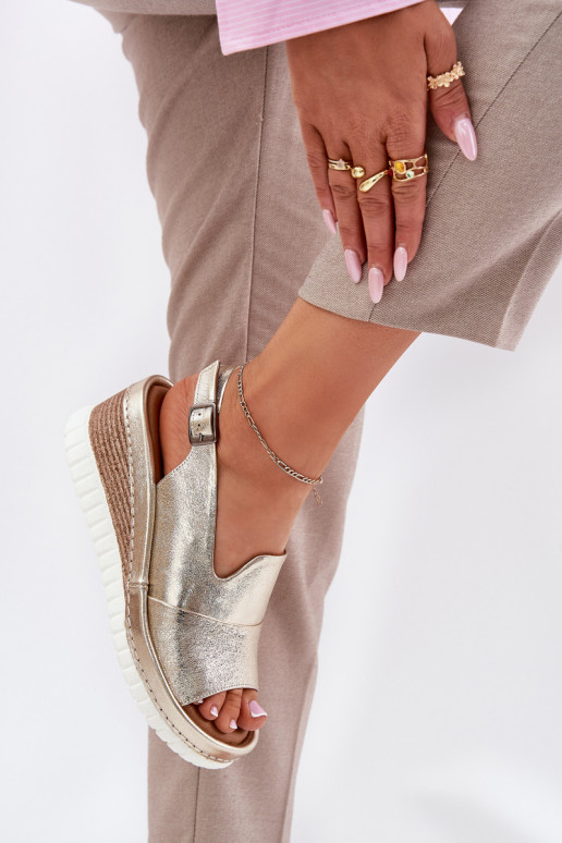 Moteriškos basutės Oda Ant platformos Artiker 56C0920 aukso spalvos Moteriškos basutės Oda Ant platformos Artiker 56C0920 aukso spalvos