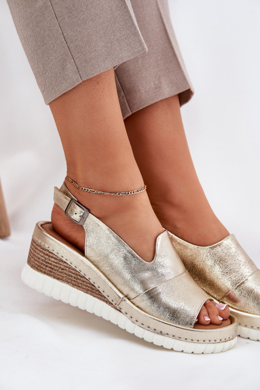 Moteriškos basutės Oda Ant platformos Artiker 56C0920 aukso spalvos Moteriškos basutės Oda Ant platformos Artiker 56C0920 aukso spalvos