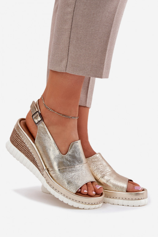 Moteriškos basutės Oda Ant platformos Artiker 56C0920 aukso spalvos Moteriškos basutės Oda Ant platformos Artiker 56C0920 aukso spalvos