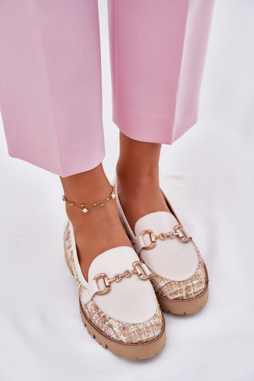 Oda moteriški mokasinai Ze aukso spalvosm Detalem Laura Messi 2938 dramblio kaulo spalvos