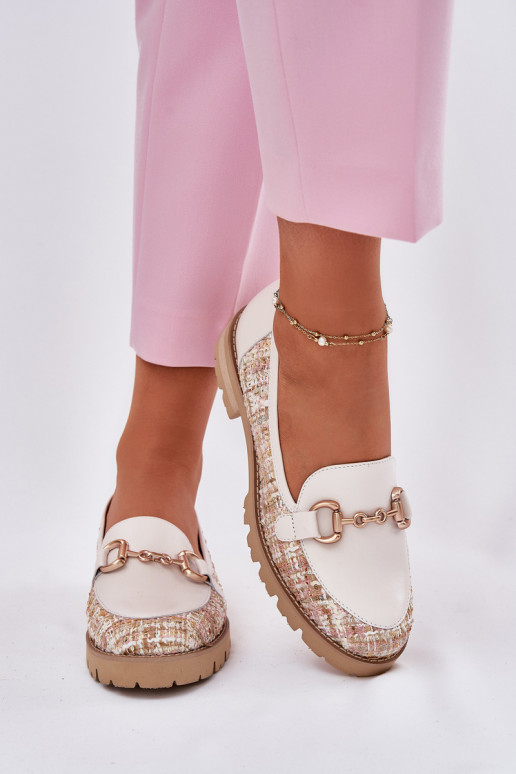 Oda moteriški mokasinai Ze aukso spalvosm Detalem Laura Messi 2938 dramblio kaulo spalvos