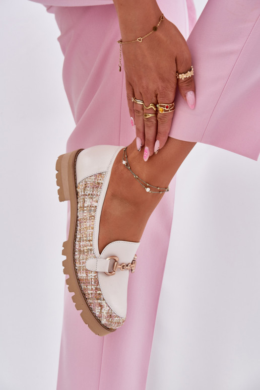 Oda moteriški mokasinai Ze aukso spalvosm Detalem Laura Messi 2938 dramblio kaulo spalvos