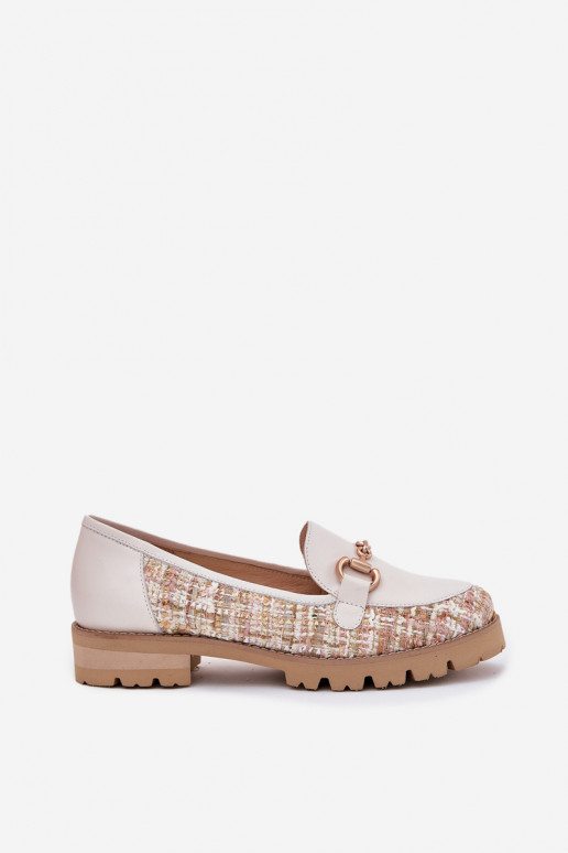 Oda moteriški mokasinai Ze aukso spalvosm Detalem Laura Messi 2938 dramblio kaulo spalvos