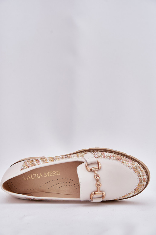 Oda moteriški mokasinai Ze aukso spalvosm Detalem Laura Messi 2938 dramblio kaulo spalvos