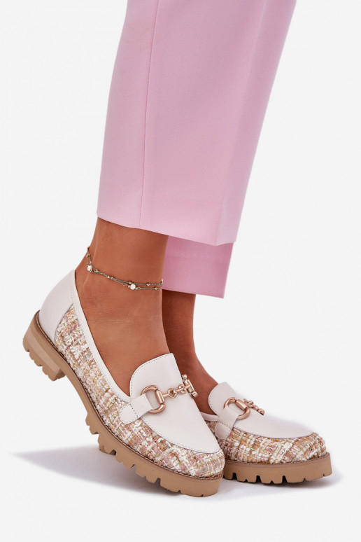 Oda moteriški mokasinai Ze aukso spalvosm Detalem Laura Messi 2938 dramblio kaulo spalvos