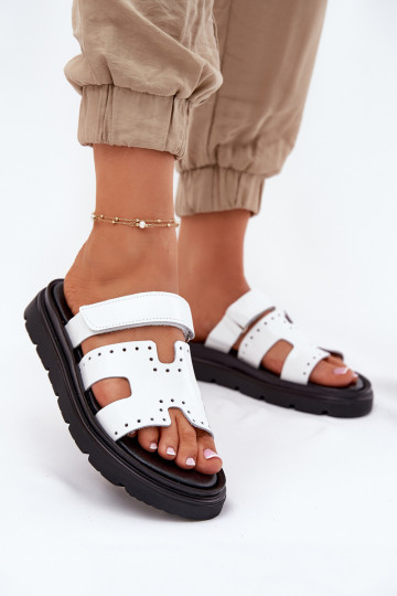 su lako efektu Moteriškos šlepetėssuĮjungtaturalnej Skóry su platforma Zazoo 40440 baltos spalvos